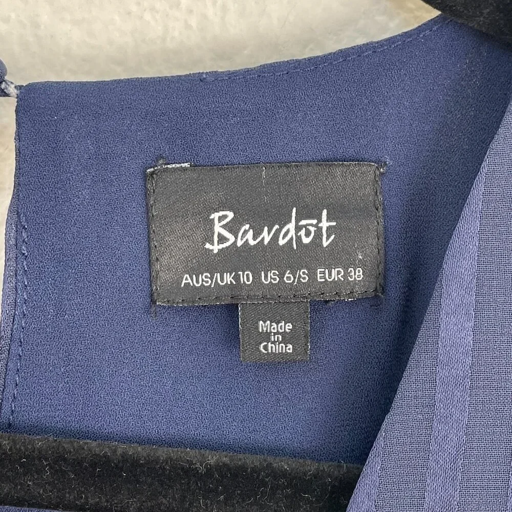 Bardot Womens 6 Navy Blouse Smocked Waist Long Sleeve Shirt Top - Picture 9 of 11